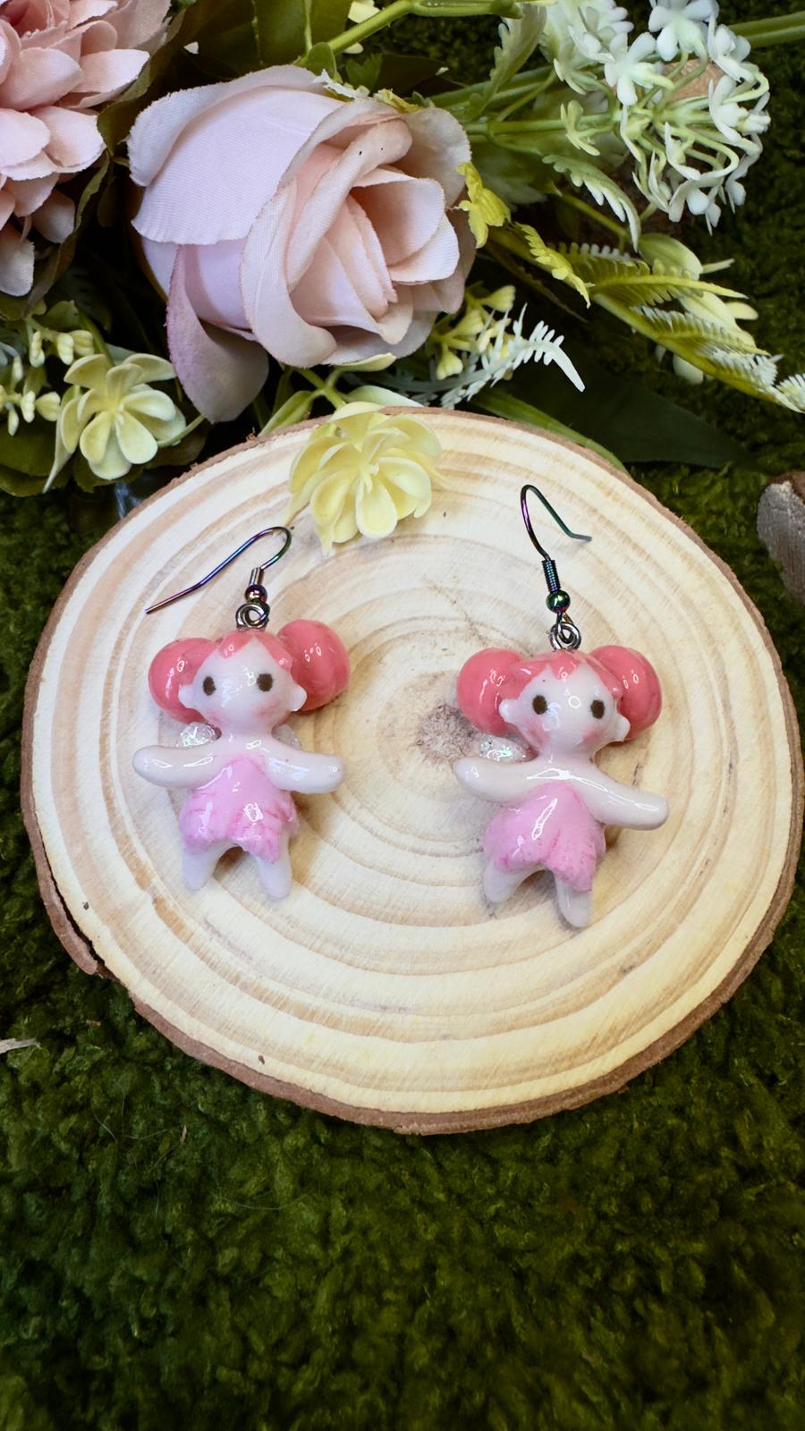 Pendientes hadas rosas acabado brillo image 1