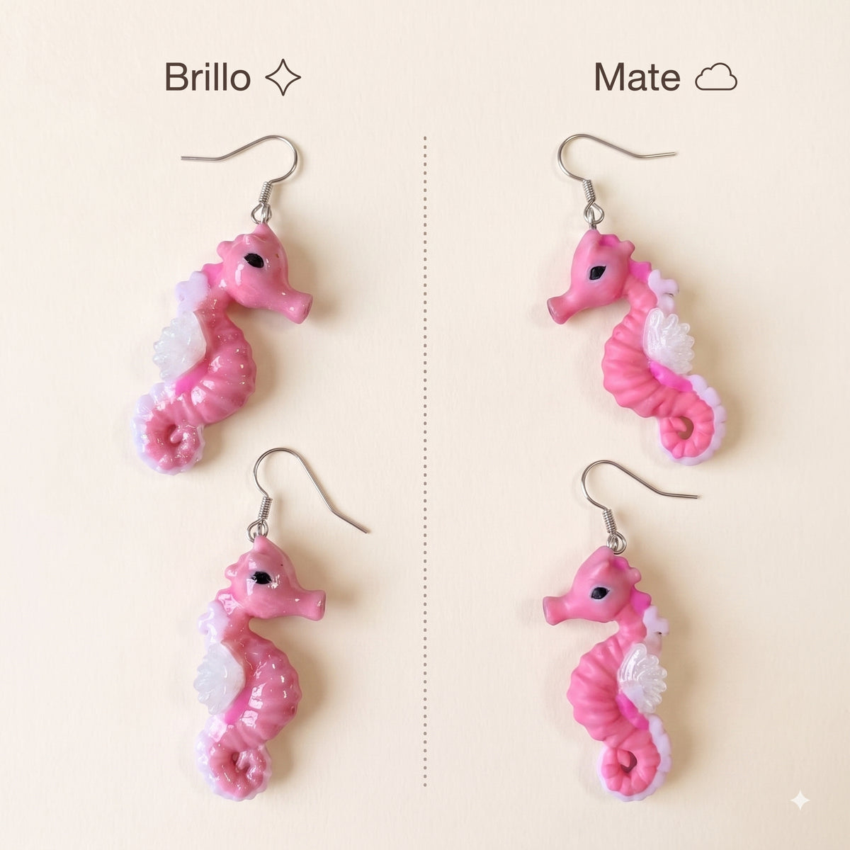 Pendientes Caballito mar rosas