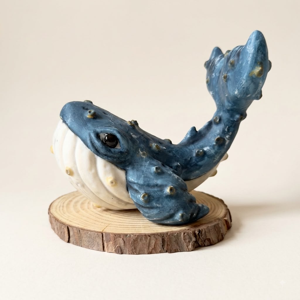 Escultura ballena azul mate