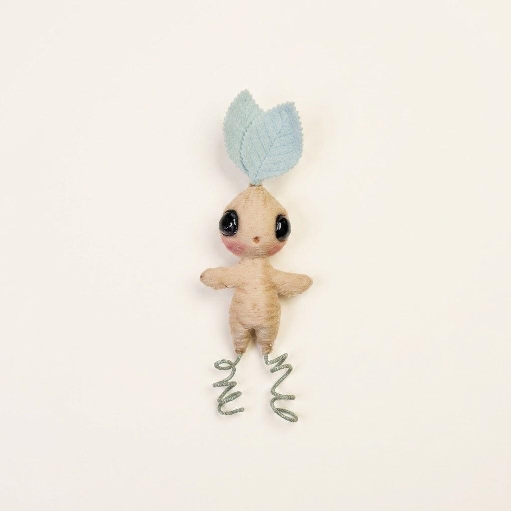 Pine wood mandrake brooch