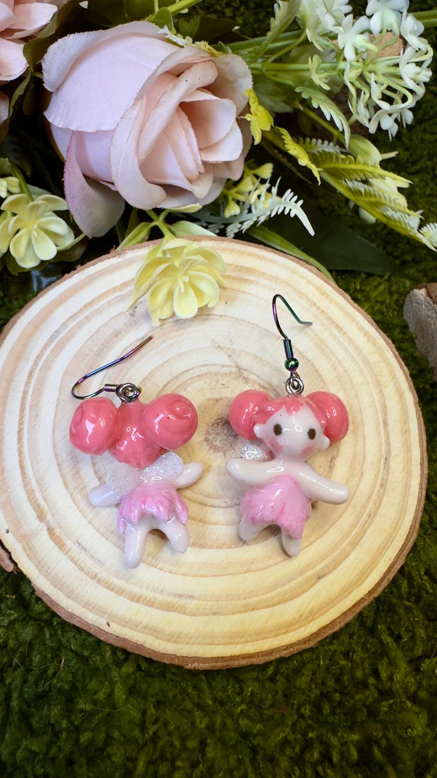 Pendientes hadas rosas acabado brillo image 2